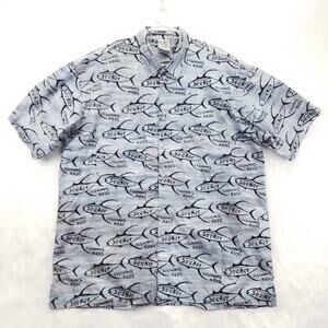 Rum Reggae Shirt Mens 2XL Black Blue Printed Seeker Short Sleeve Classic Button